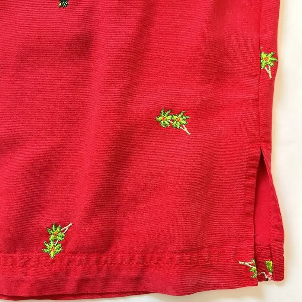 Amy K Su Embroidered Button Up Shirt Tropical Pineapples Hula Girls Red Size 2X